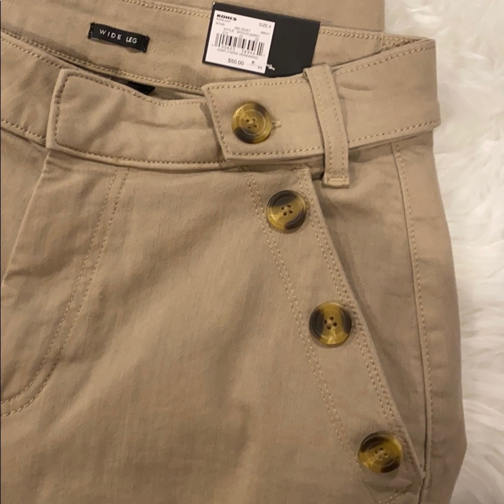 Crop Wide-Leg Tan Jeans w/ Side Pocket Buttons - Picture 4 of 11